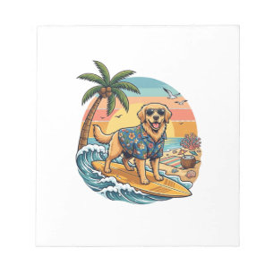 Golden Retriever Hund Surft Surfbrett Sonnenunterg Notizblock