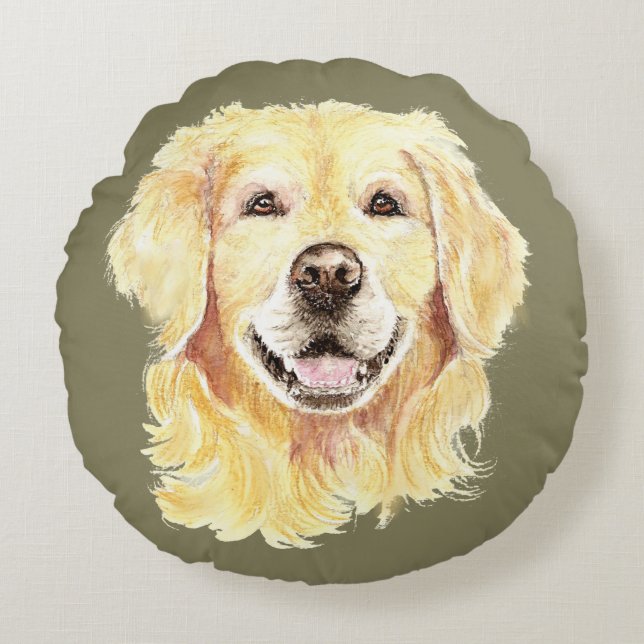 Golden Retriever Hund Tier Art Rundes Kissen (Vorderseite)