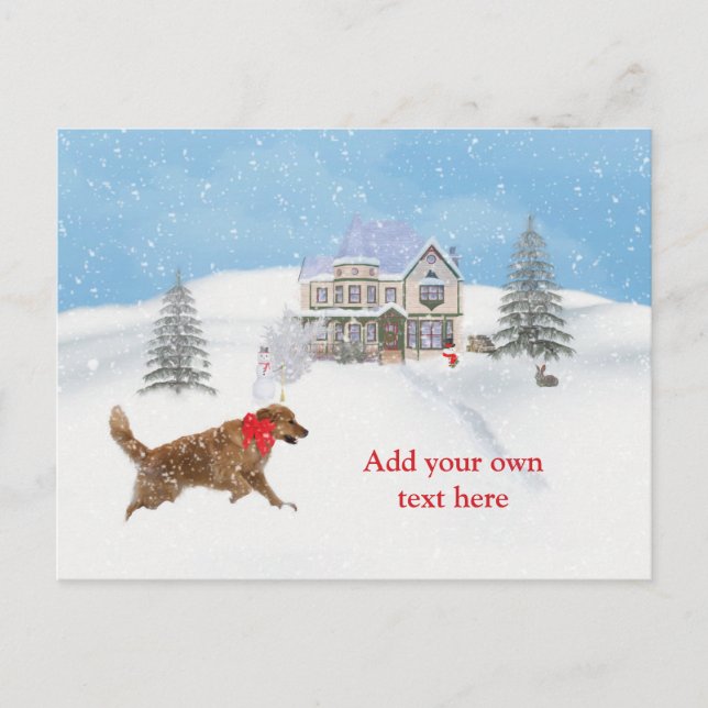 Golden Retriever Hund und Weihnachtsschnee Feiertagspostkarte (Vorderseite)