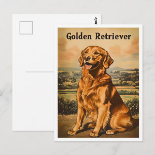 Golden Retriever Hund Vintage Kunst Postkarte