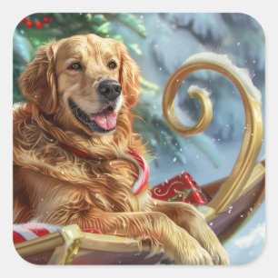 Golden Retriever Hund Weihnachtsfestlich Quadratischer Aufkleber