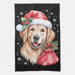 Golden Retriever Hund Weihnachtslicht Feiertagsfei Geschirrtuch