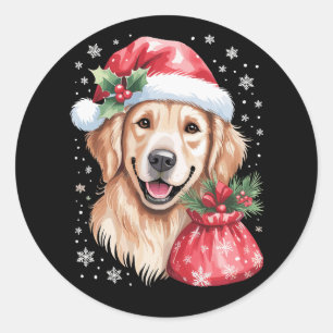 Golden Retriever Hund Weihnachtslicht Feiertagsfei Runder Aufkleber