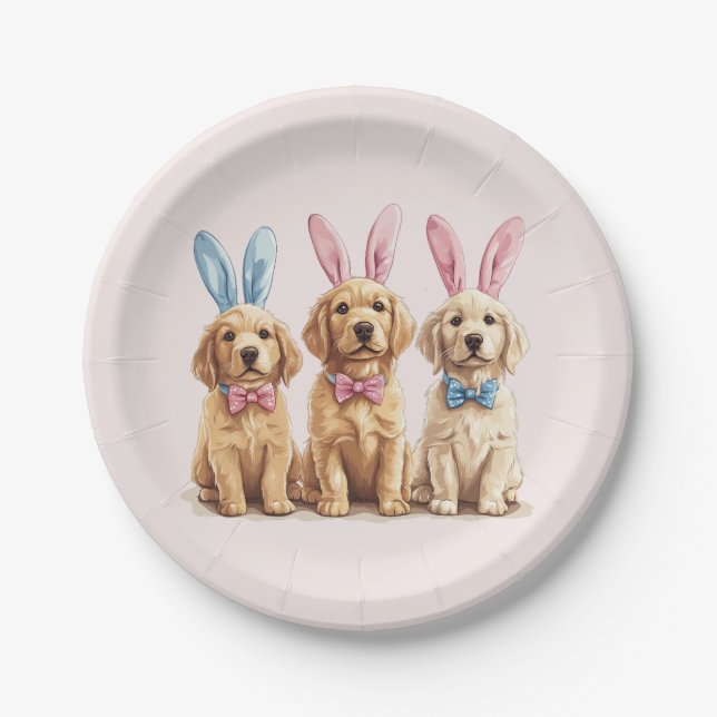 Golden Retriever Hunde Bunny Ears Pappteller (Vorderseite)