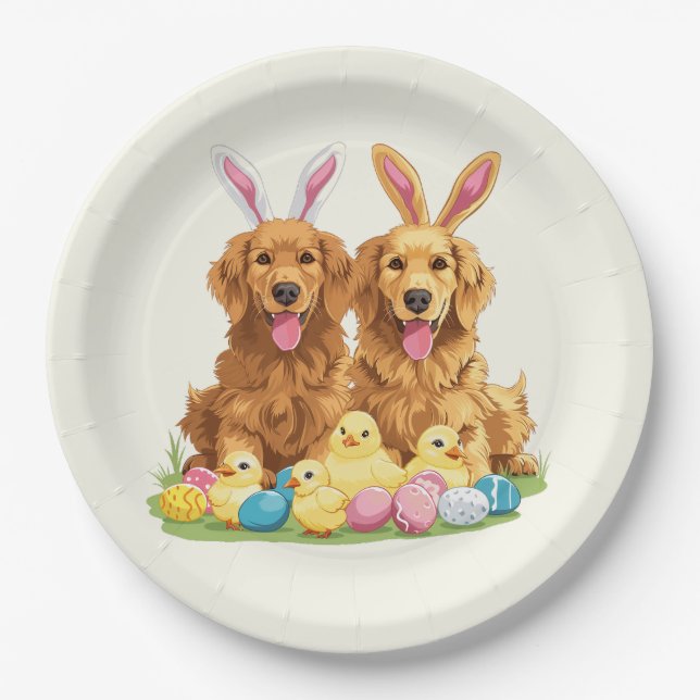 Golden Retriever Hunde Bunny Ears Pappteller (Vorderseite)