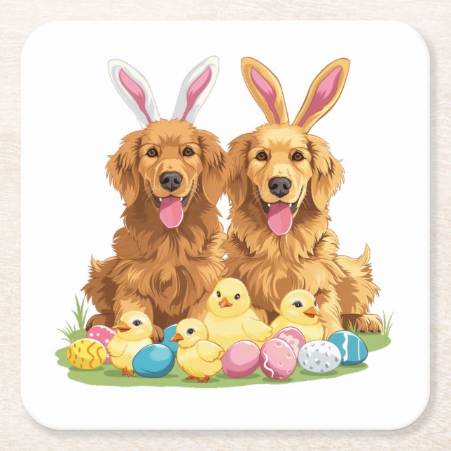 Golden Retriever Hunde Bunny Ears Rechteckiger Pappuntersetzer (Vorderseite)