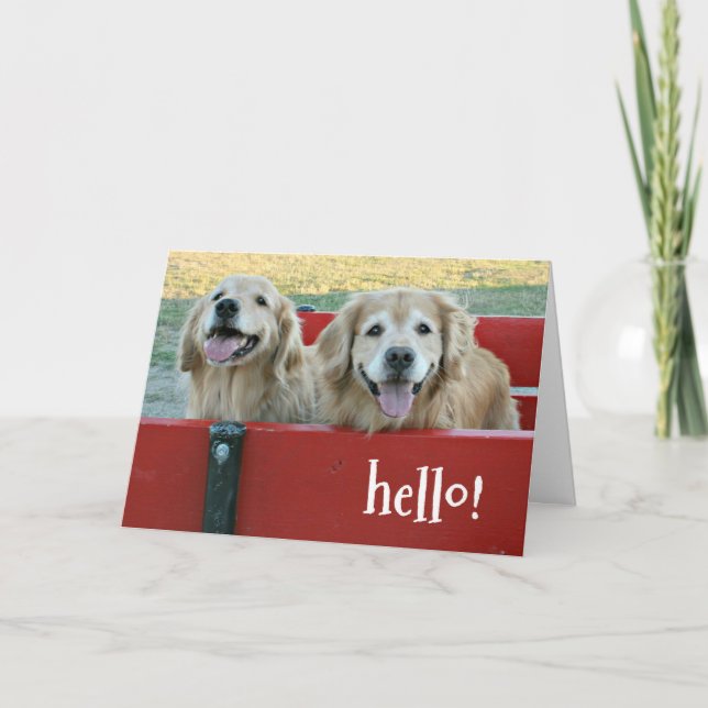 Golden Retriever Hunde in Red Wagon Denken Sie an  Karte (Vorderseite)