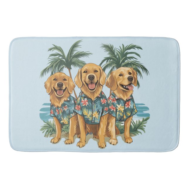 Golden Retriever Hunde mit hawaiianischem Shirt Badematte (Vorderseite)
