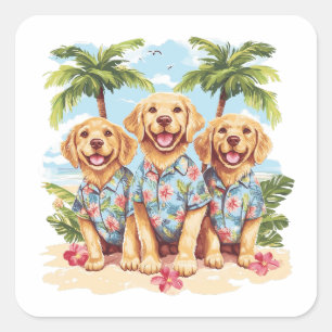 Golden Retriever Hunde mit hawaiianischen Shirts Quadratischer Aufkleber