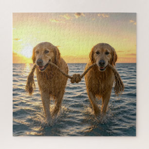 Golden Retriever Hunde mit verknotetem Seil