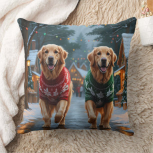 Golden Retriever Hunde Weihnachten Schnee Urlaub Kissen