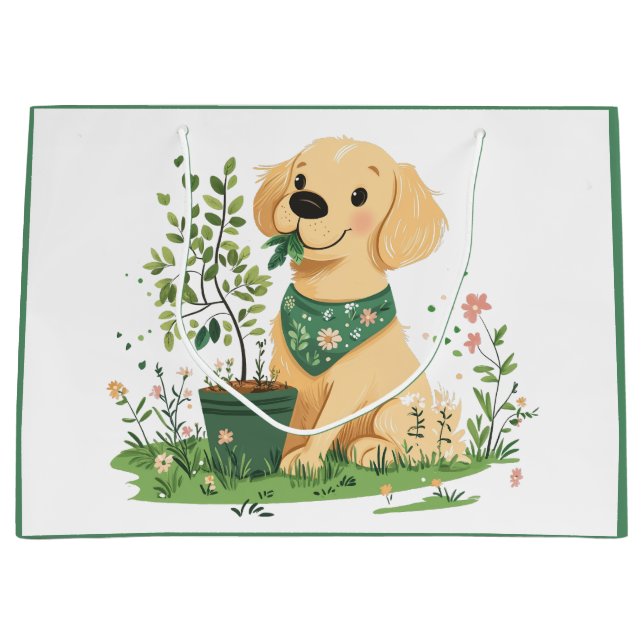 Golden Retriever Hundegarten Große Geschenktüte (Vorderseite)