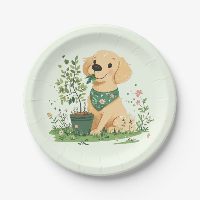 Golden Retriever Hundegarten Pappteller (Vorderseite)