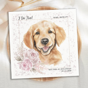 Golden Retriever I do to Pink Floral Dog Wedding Serviette
