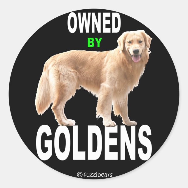 Golden Retriever 'im Besitz von Goldens' schwarzer Runder Aufkleber (Vorderseite)