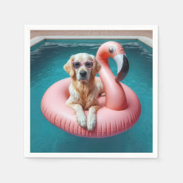 Golden Retriever im Flamingo-Poolspielzeug Serviette