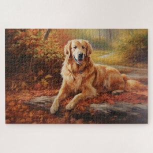 Golden Retriever im Herbstlaubfall inspiriert