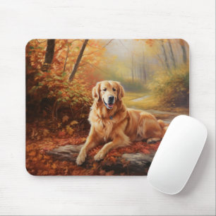 Golden Retriever im Herbstlaubfall inspiriert Mousepad