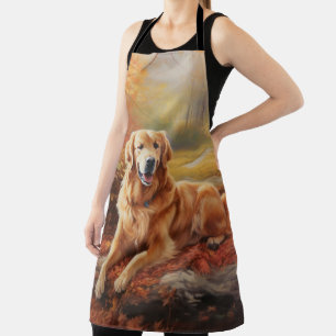 Golden Retriever im Herbstlaubfall inspiriert Schürze