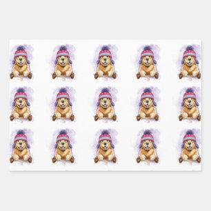Golden Retriever im Rodeln Geschenkpapier Set