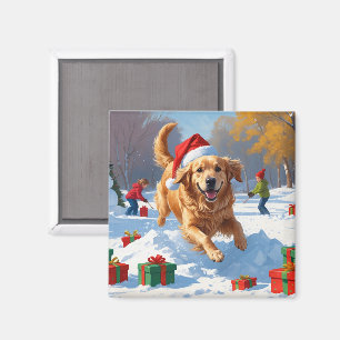 Golden Retriever im Schnee mit Weihnachtshut Magnet