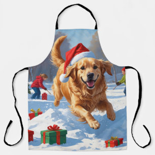 Golden Retriever im Schnee mit Weihnachtshut Schürze