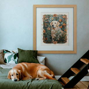 Golden Retriever im Stil von William Morris Fotodruck