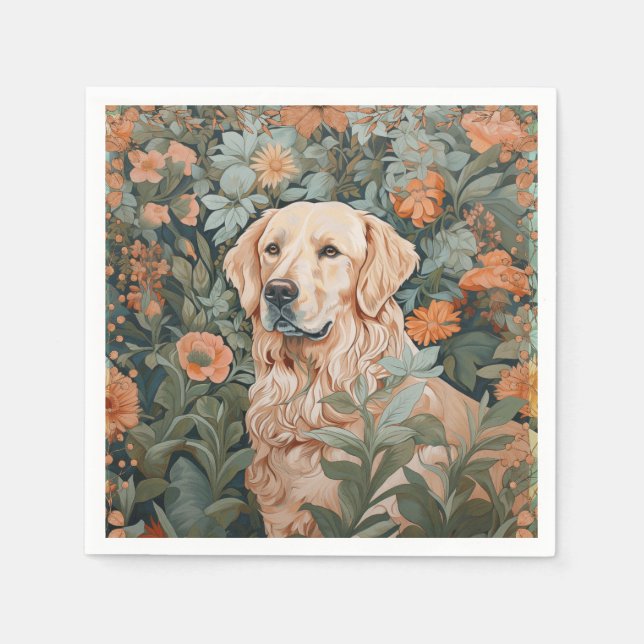 Golden Retriever im Stil von William Morris Serviette (Vorderseite)