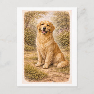 Golden Retriever im Vintage-Stil Postkarte