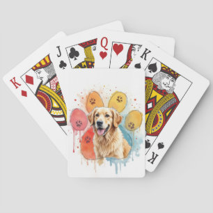 Golden Retriever im Wasserfarbe-Pfotenabdruck Spielkarten