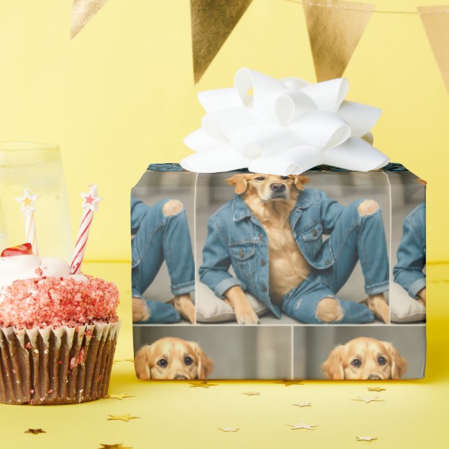 Golden Retriever in Blue Jeans Geschenkpapier (Geburtstagsparty)