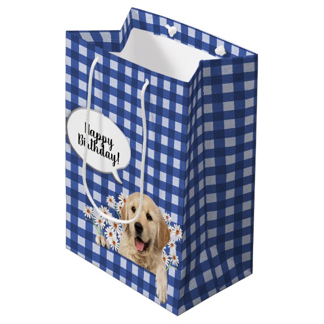 Golden Retriever in den Gänsebläschen Mittlere Geschenktüte (Vorderseite Schrägansicht)