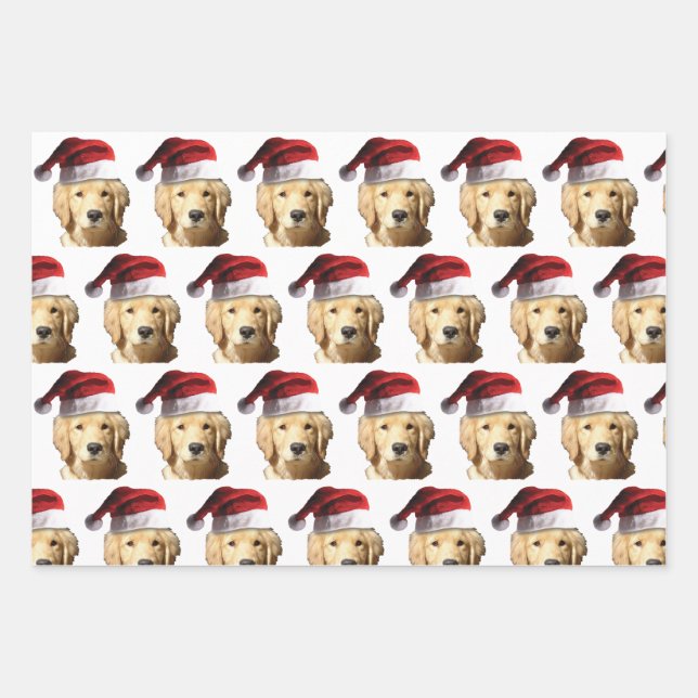 Golden Retriever in der Weihnachtsmannmütze Geschenkpapier Set (Vorderseite)