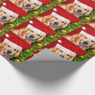 Golden Retriever in der Weihnachtsmannmütze Weihna Geschenkpapier