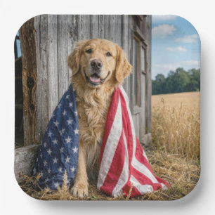 Golden Retriever in eine amerikanische Flagge gehü Pappteller
