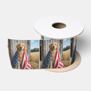 Golden Retriever in eine amerikanische Flagge gehü Satinband