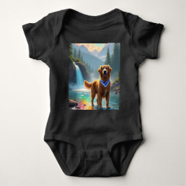 Golden Retriever in Fantasy Rainbow River Baby Strampler