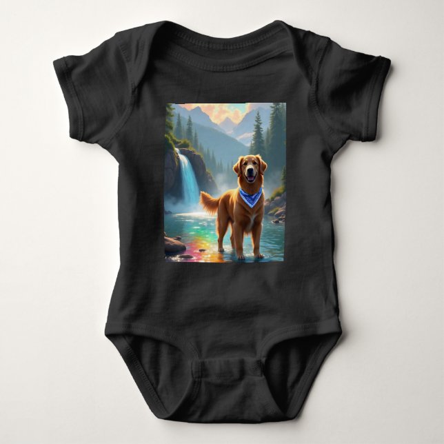 Golden Retriever in Fantasy Rainbow River Baby Strampler (Vorderseite)