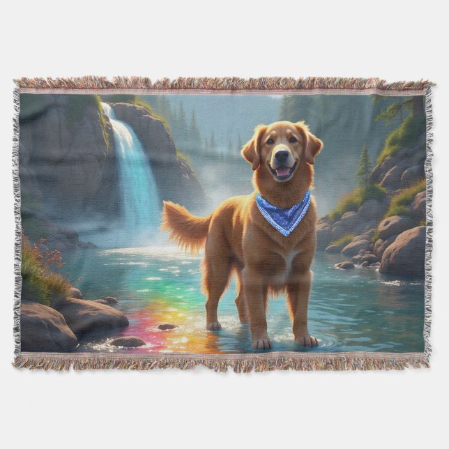 Golden Retriever in Fantasy Rainbow River Decke (Vorderseite)