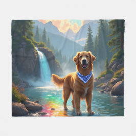 Golden Retriever in Fantasy Rainbow River Fleecedecke