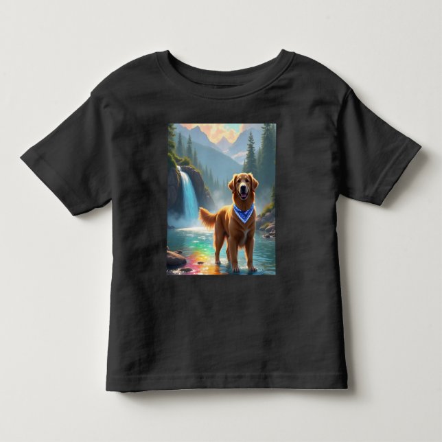 Golden Retriever in Fantasy Rainbow River Kleinkind T-shirt (Vorderseite)