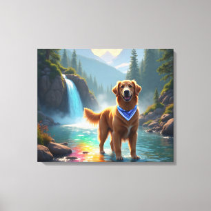 Golden Retriever in Fantasy Rainbow River Leinwanddruck