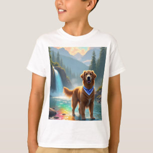 Golden Retriever in Fantasy Rainbow River T-Shirt