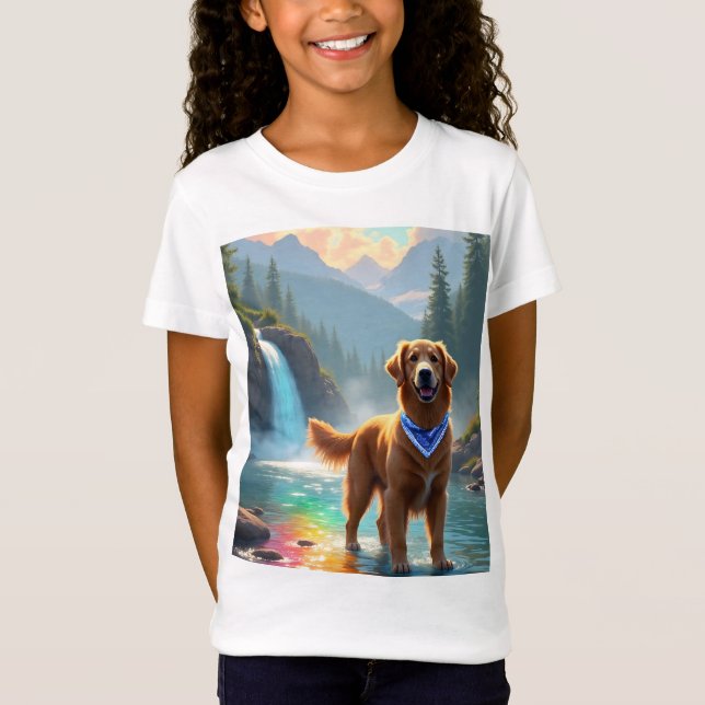Golden Retriever in Fantasy Rainbow River T-Shirt (Vorderseite)