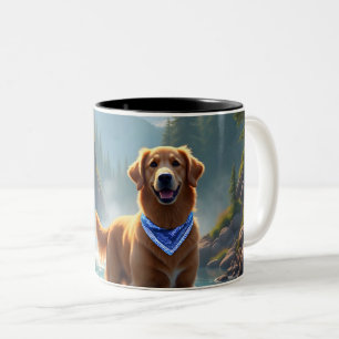 Golden Retriever in Fantasy Rainbow River Zweifarbige Tasse