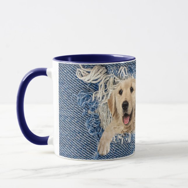 Golden Retriever in gebräuntem blauen Denim-Loch Tasse (Links)