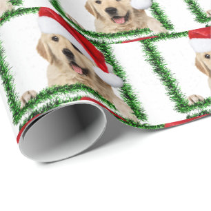 Golden Retriever in grünem Flitterrahmen Geschenkpapier