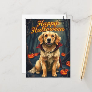 Golden Retriever in Hexenhut Halloween Niedlicher  Postkarte