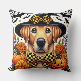 Golden Retriever in Hexenhut von Kürbissen Kissen