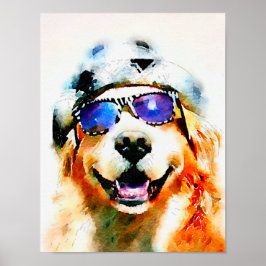 Golden Retriever in Hut und Sonnenbrille Wasserfar Poster